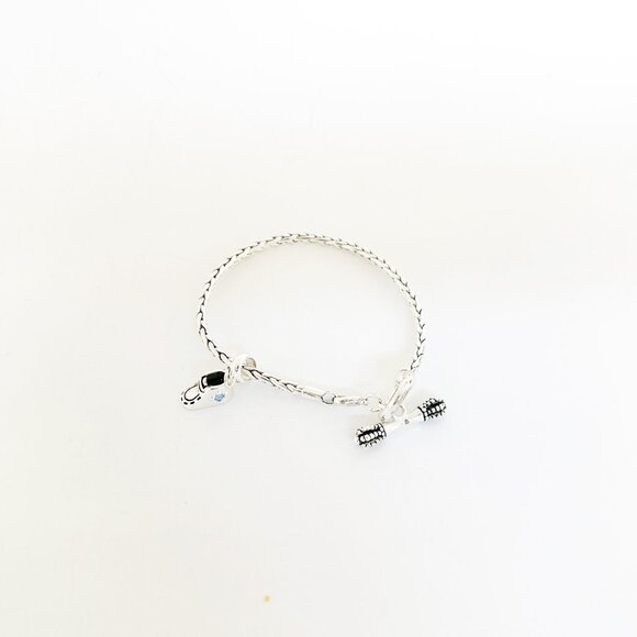New Mom Bracelet Silver Tone Toggle Clasp Birthstone Baby Booty Charm Blue Stone - Picture 3 of 4